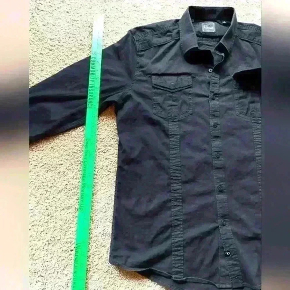 7 DIAMONDS MEN'S FITTED BLACK BUTTON-DOWN SHIRT. SIZE XL. - Picture 6 of 10